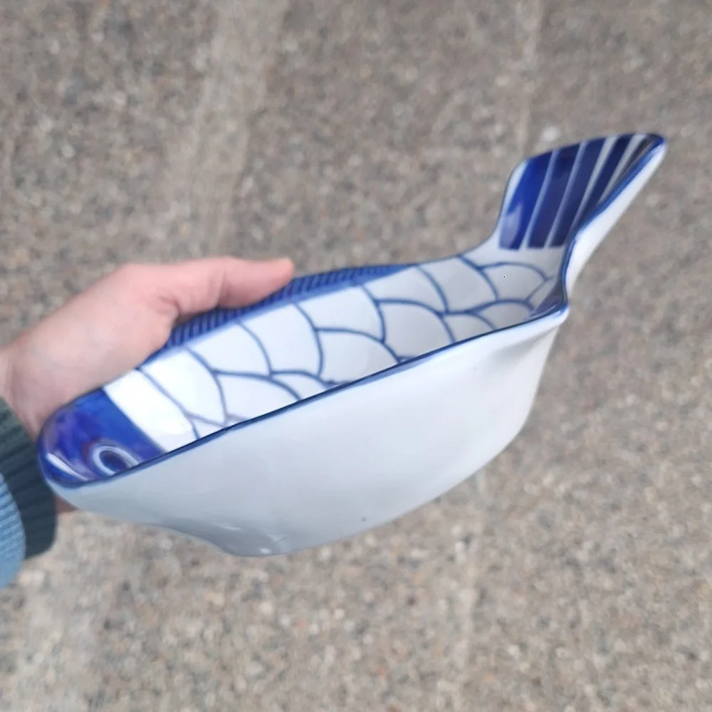 Dansk Arabesque Chowder Bowl Blue And White Fish Catch-all - Picture 7 of 7